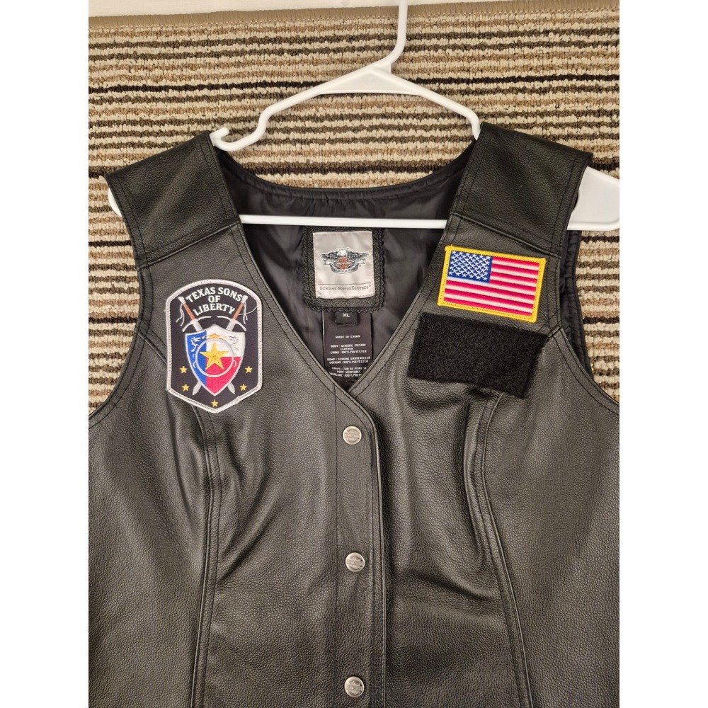 Harley-Davidson Womens Black Pigskin Leather Biker Vest XL Texas Sons of Liberty - Picture 2 of 16